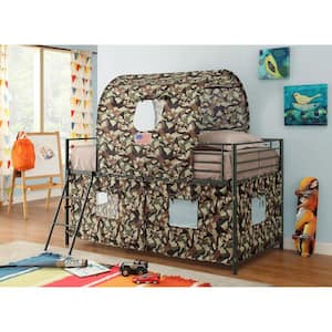 Camouflage Tent Army Green Loft Bed with Ladder