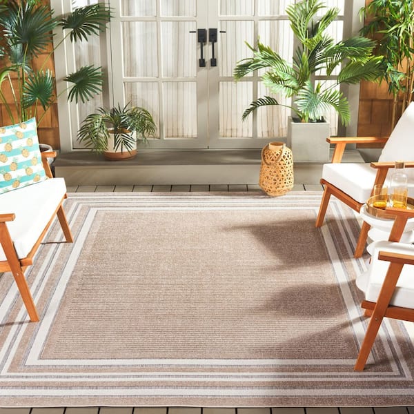 Cabana Beige/Ivory 4 ft. x 6 ft. Striped Border Indoor/Outdoor Area Rug