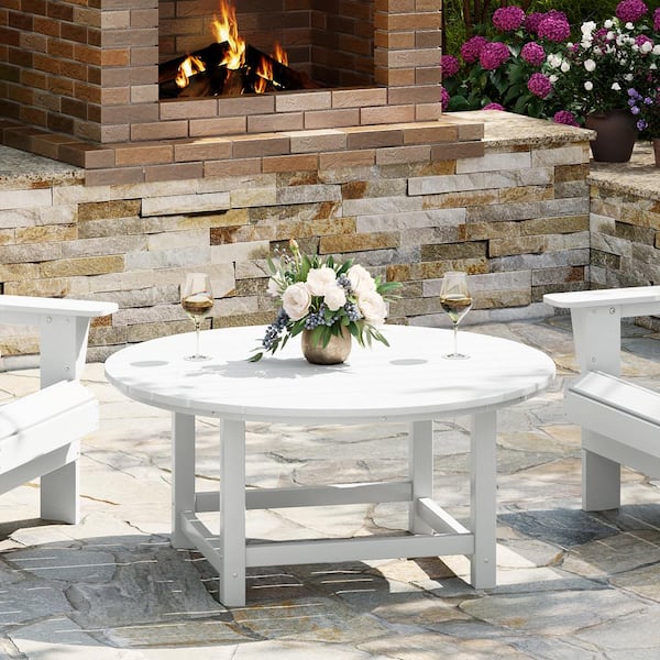 Laguna Outdoor Patio All Weather Fade Proof 38 in. Round HDPE Plastic Conversation Coffee Table in White