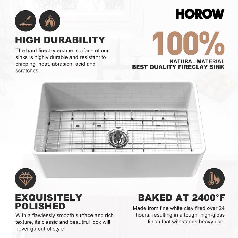 Hadley 30" White Fireclay Farmhouse Kitchen Sink with Accessories