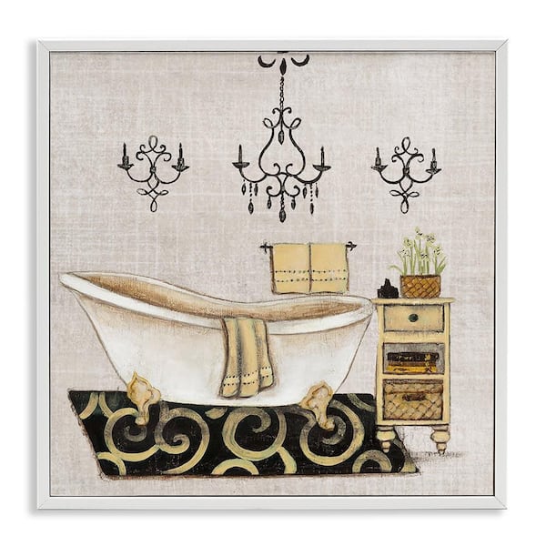 Stupell Industries Vintage Luxurious Bathroom Tub by Janet Tava White Framed Coastal Giclee Art Print 12 in. x 12 in.
