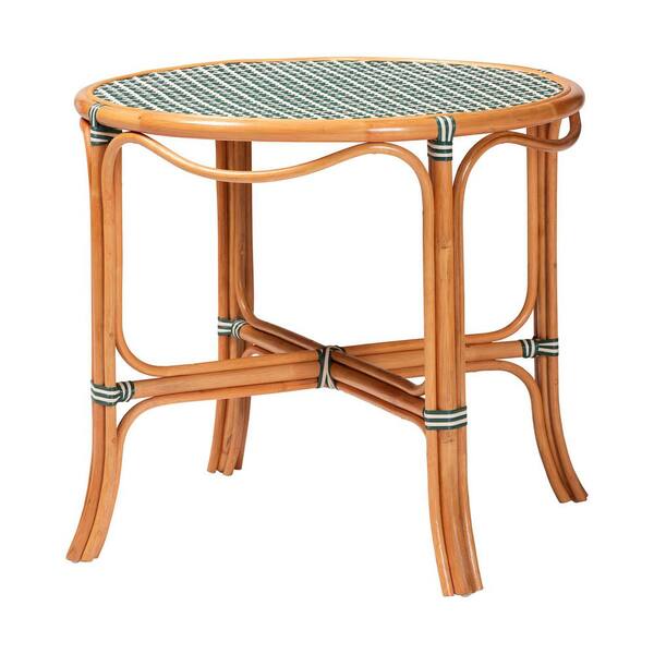bali & pari Mattie Green Woven Rattan Wicker 4-Legs Dining Table