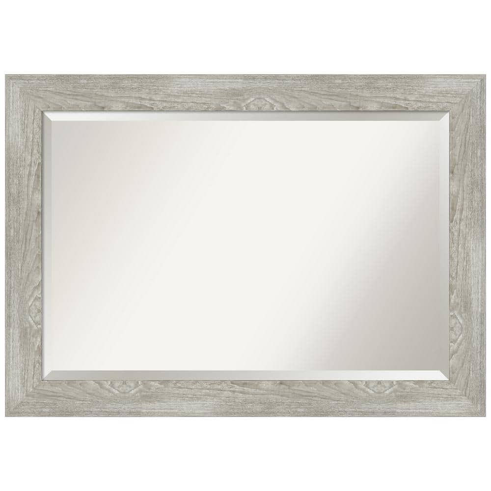 Rustic Dove Greywash Weathered Wood Grain 42x30 Wall Mirror