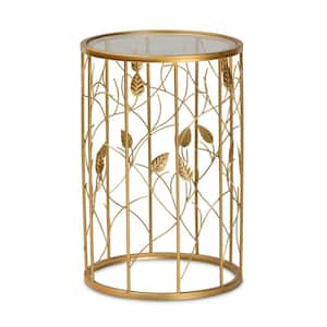 Anaya 15 in. Gold Round Glass End Table