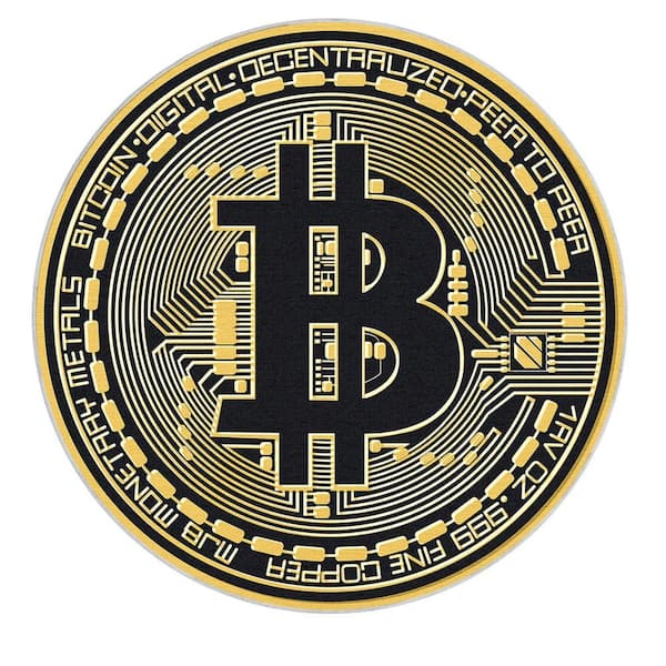 Black Gold 3 ft. 3 in. Round Money Bitcoin Novelty Printed Area Rug