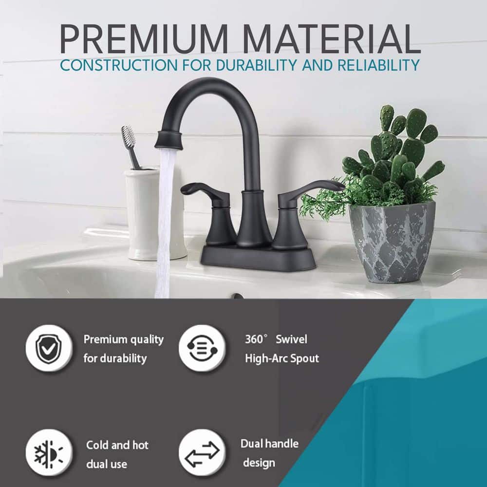 Matte Black Double Handle High Arc Bathroom Faucet with Pop-Up Drain