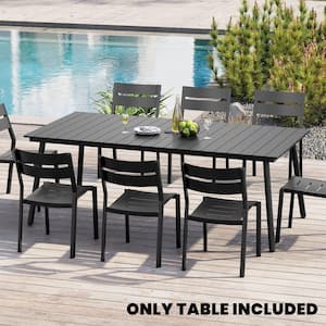 82.48 in.Black Aluminum Outdoor Dining Table with Wood-Like Tabletop Rectangular Dining Table with 1.61 in.Umbrella Hole