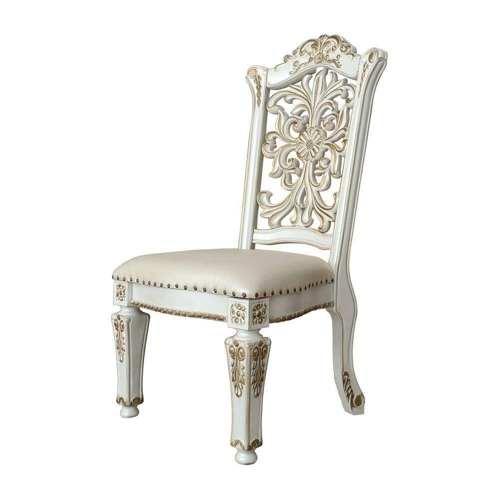 Benjara White Faux Leather Nailhead Trim Dining Chair BM280293 The