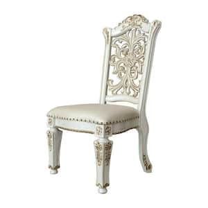 White Faux Leather Nailhead Trim Dining Chair