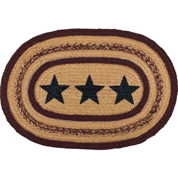 VHC BRANDS Potomac Stars 12 in. W x 18 in. L Tan Burgundy Navy Jute Oval Placemat Set of 6