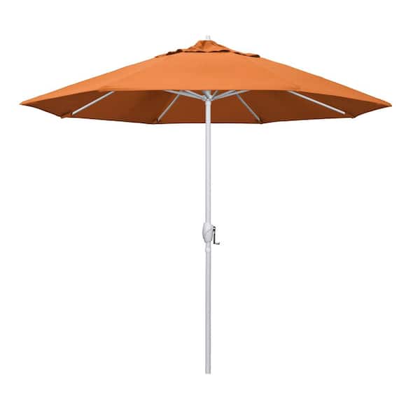 California Umbrella 9 ft. Matted White Aluminum Market Patio Umbrella Auto Tilt in Tangerine Sunbrella