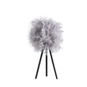 20.5 in. Soft Gray Feather Modern Shade Tripod Metal Table Lamp