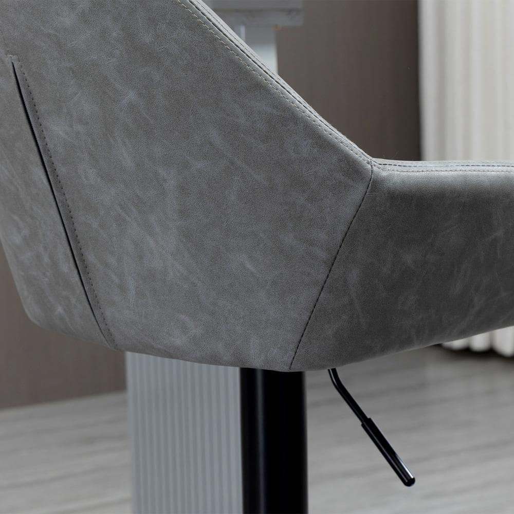 Gray Adjustable Swivel Bar Stools with Flared Arms, Set of 2