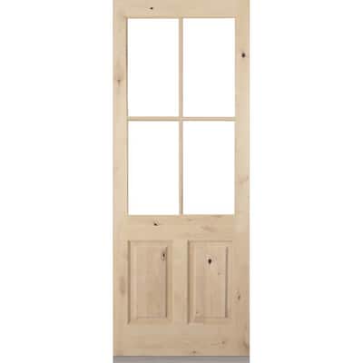 36 in. x 96 in. Rustic Knotty Alder 4-Lite Clear Glass 2-Panel Unfinished Wood Front Door Slab