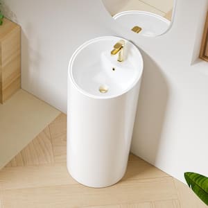 Reno 18 in. W x 38 in. D Round Free Standing Pedestal Sink in Crisp White with Faucet Hole and Overflow