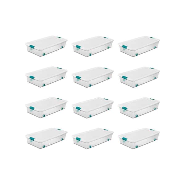 56 Qt. Latching Stackable Wheeled Storage Container w/Lid (12-Pack)