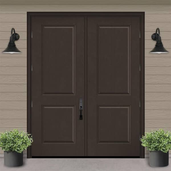 Regency 72 in. x 96 in. 2P Squaretop RHOS Hickory Stain Fiberglass Double Prehung Front Door with 6-9/16 Jamb