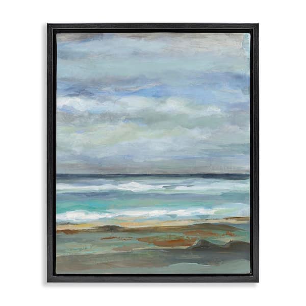 Stupell Industries Traditional Cloudy Seashore by Silvia Vassileva Black Floater Frame Coastal Graphic Art Print 31 in. x 25 in.