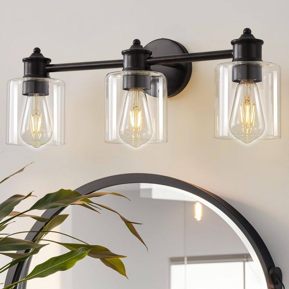 Deyidn Modern 22.44 in. 3-Light Black Vanity Light with Clear Glass ...