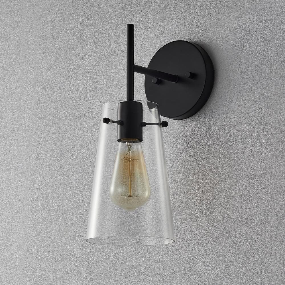 Bronze and Black Cone Glass Shade Wall Sconce
