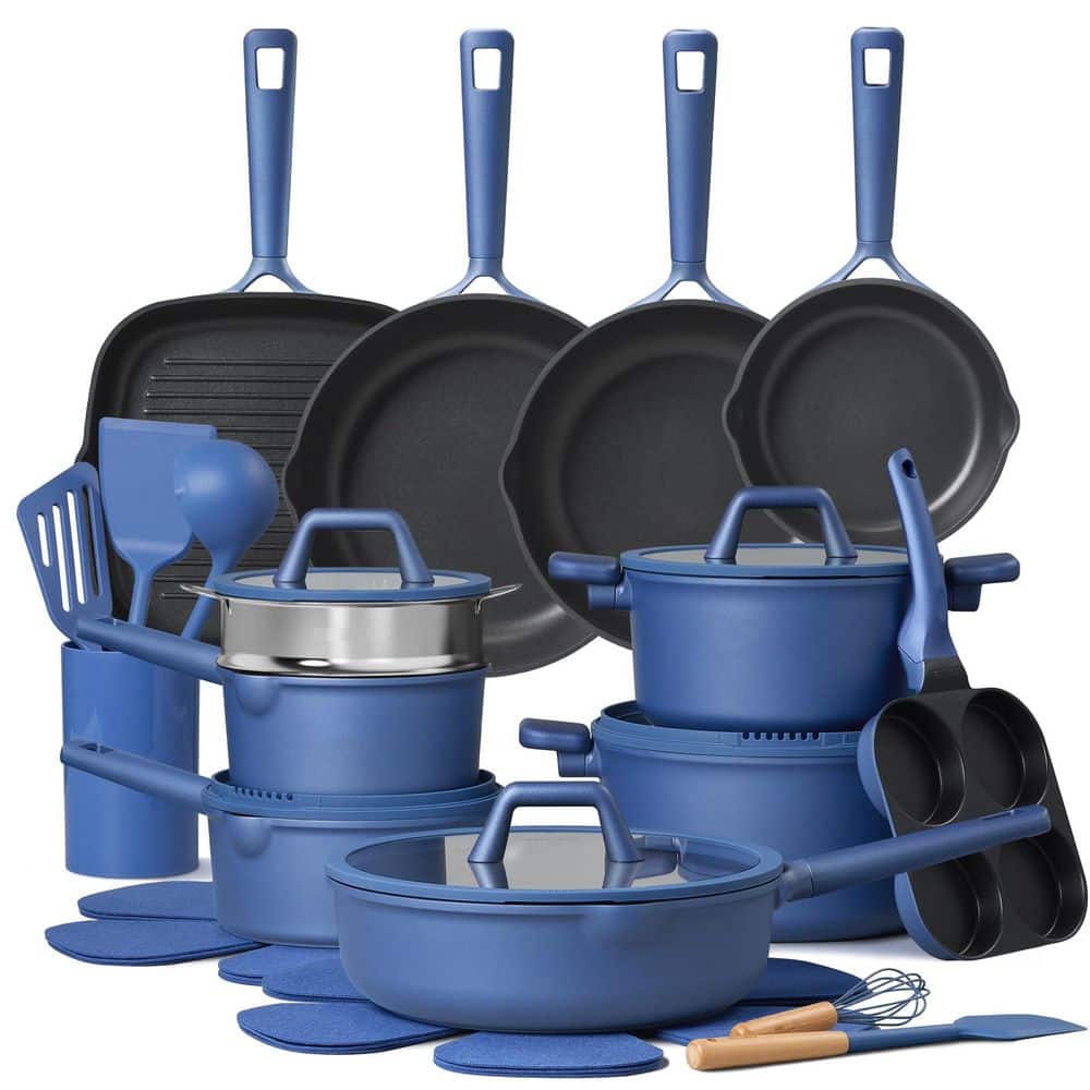 31-Piece Nonstick Granite Cookware Set in Blue, Pots and Pans Set, Induction Titanium Cookware, Non-toxic, PFOA Free