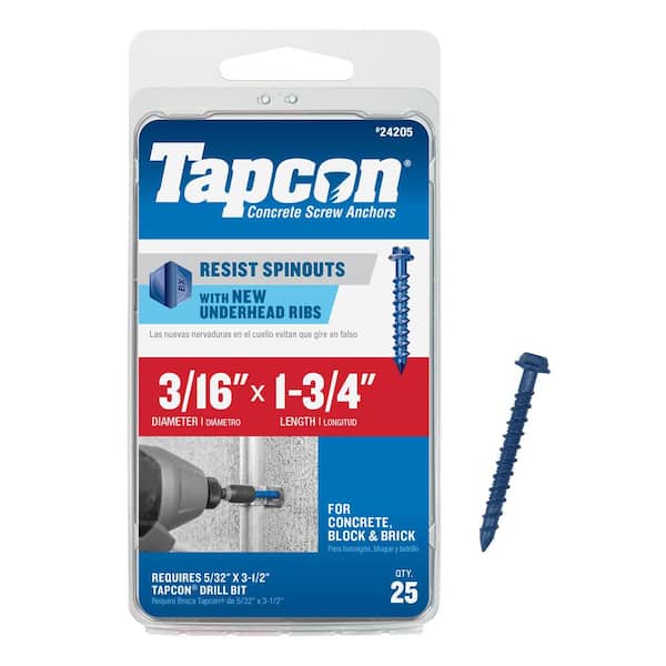 Tapcon 3/16 in. x 1-3/4 in. Hex-Washer-Head Concrete Anchors (25-Pack)