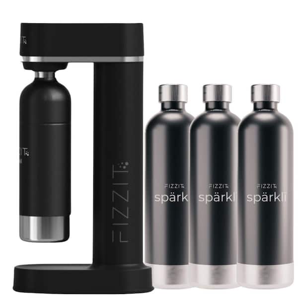 Unbranded Stainless Steel Black Sparkling Water and Soda Maker Machine with 3-Black Stainless Steel 1L Re-Usable Bottle
