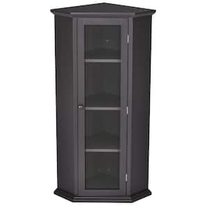 16.54 in. W x 16.54 in. D x 42.3 in. H Black Brown Freestanding Bathroom Linen Cabinet with Glass Door Corner Locker
