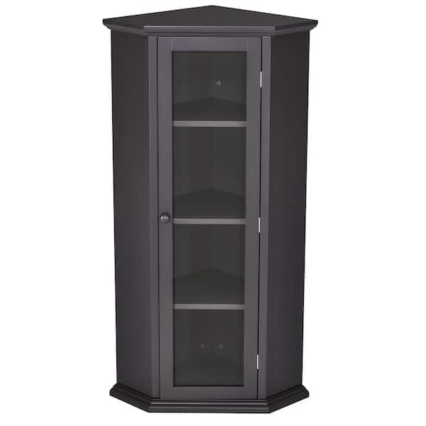 Unbranded 16.54 in. W x 16.54 in. D x 42.3 in. H Black Brown Freestanding Bathroom Linen Cabinet with Glass Door Corner Locker