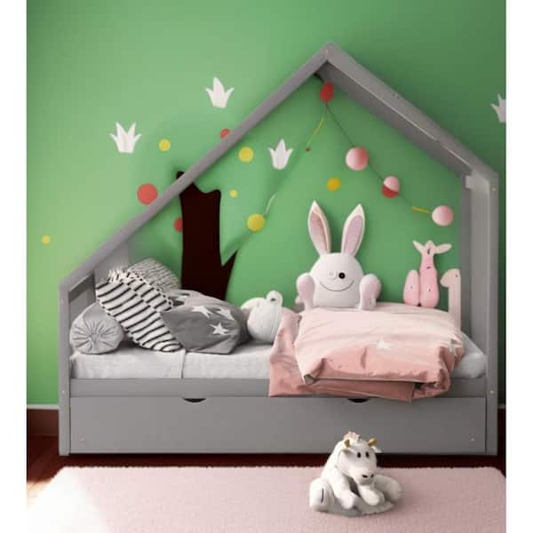 HomeRoots Gray Composite Frame Twin Panel Bed