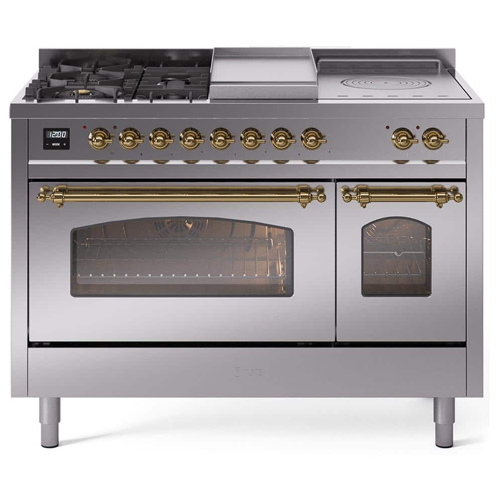 Nostalgie II 48 in. Dual Fuel Liquid Propane Range with 5-Burnerss, Griddle, Frenchtop, Brass Trim in Stainless Steel price history on PriceWatchPro