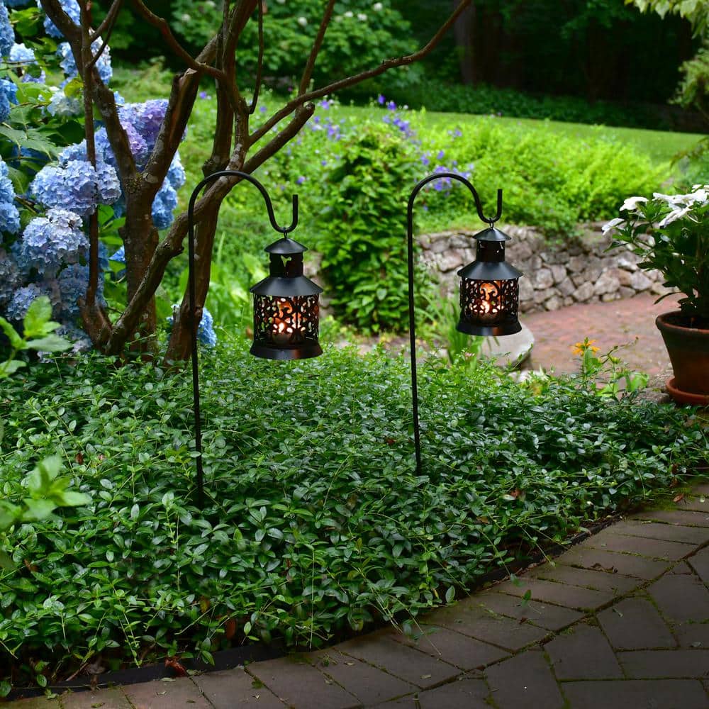 Contemporary Black Metal Hanging Lantern with Shepherd's Hook