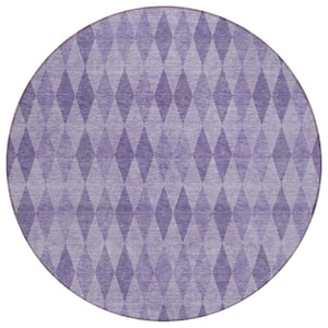 Purple 8 ft. Round Woven Geometric Round Indoor/Outdoor Area Rug