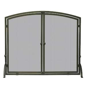 Bronze Single-Panel Fireplace Screen with Doors