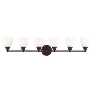 Beaumont 42 in. 6-Light Bronze Vanity Light with Satin Opal White Glass