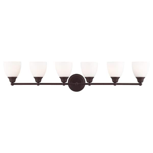 Livex Lighting Beaumont 42 in. 6-Light Bronze Vanity Light with Satin Opal White Glass