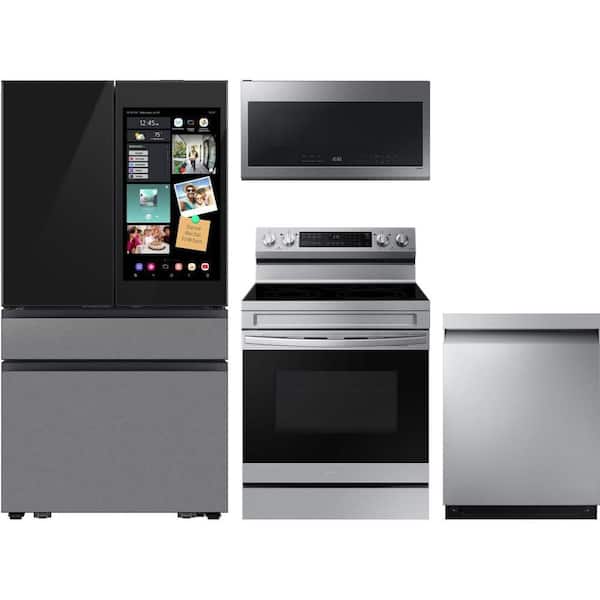 24 cu. ft. Bespoke Counter Depth 4 Door French Door Refrigerator with 5 Burner Smart Freestanding Range and Dishwasher