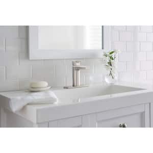 Modern Single-Handle Single-Hole Bathroom Faucet in Dual Finish Brushed Nickel and White