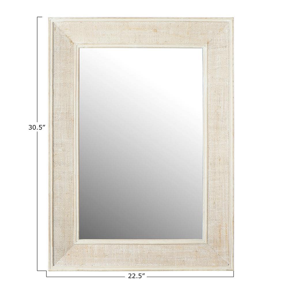 White Rectangular Wall Mirror with Rattan Detail