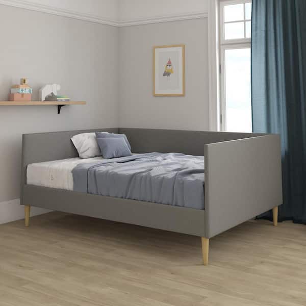 Felicia Gray Linen Upholstered Mid Century Queen Daybed