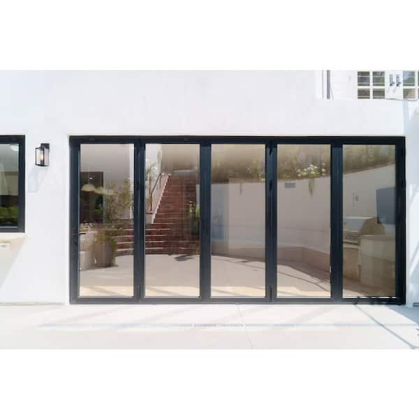 168 in. x 96 in. Left Swing/Outswing Black Aluminum Folding Patio Door