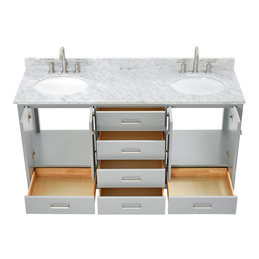 Cambridge 67" Gray Double Freestanding Vanity with Marble Top