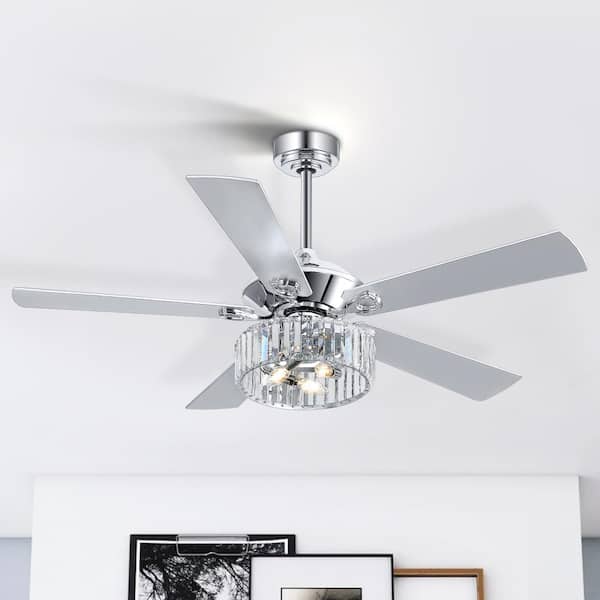 Ralap 52 in. Indoor Chandelier Black Ceiling Fan with Crystal Light Kit and Remote Control