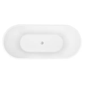 59 in. Acrylic Flatbottom Double Ended Bathtub Oval Contemporary Freestanding Soaking Bathtub in Gray
