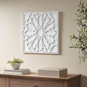 White Medallion Square Wooden Wall Art 23.6 in. x 23.6 in.