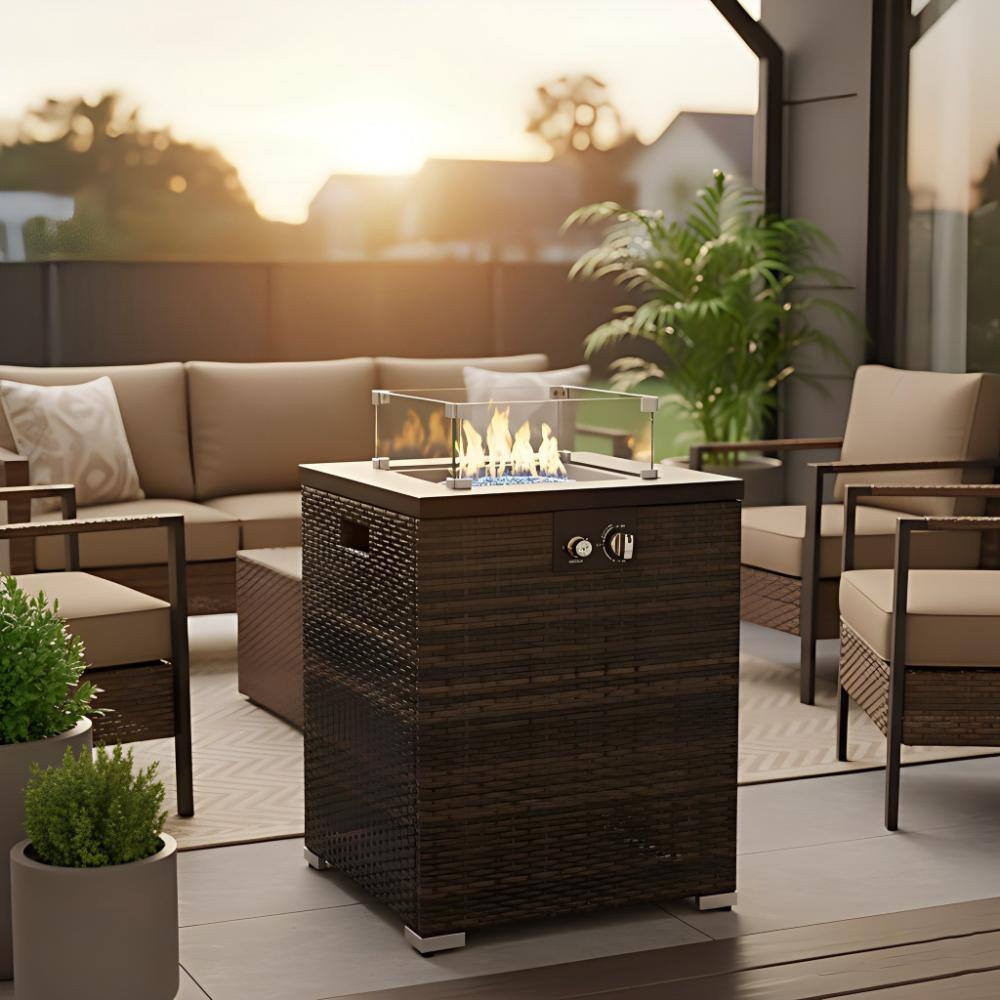 22 in. 50000 BTU Propane Gas Fire Pit Table with Wicker Exterior, Tempered Glass Wind Shield  - Black price history on PriceWatchPro