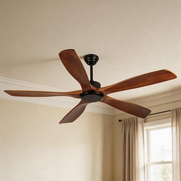 FEKZO 60 in. Indoor Black Low Profile Wood Blade Ceiling Fan with