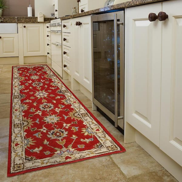 Agra Collection Mahal Design 2 ft. x 8 ft. Indoor Handmade Wool Runner Rug, 2 ft. 3 in. x 7 ft. 6 in., Rust Beige