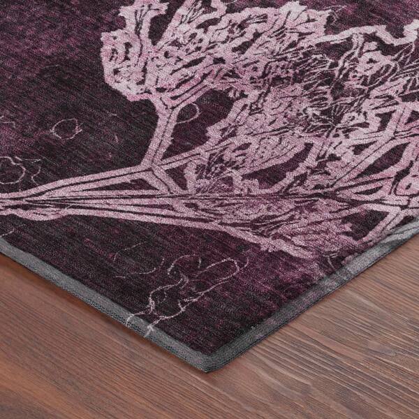 Mayfield Premium Machine Washable Abstract AMF2239 Eggplant 3 ft. x 5 ft. Area Rug