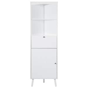 20.1 in. W x 14.2 in. D x 63 in. H White Triangle Corner Cabinet Bathroom Storage Wall Cabinet with Open Shelves